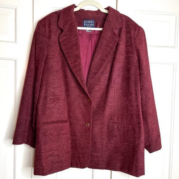 Vintage Plus Textured Velvet Oversized Blazer Jacket Burgundy Prep‎ School sz 18 - Picture 1 of 10